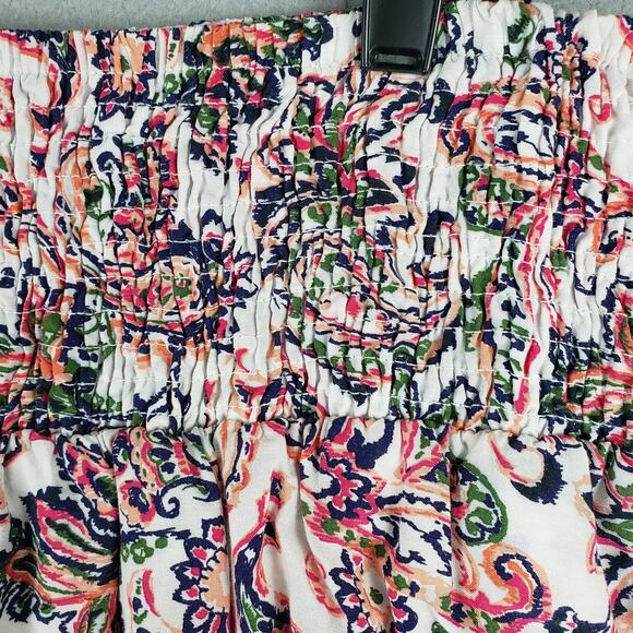 NafNaf Paris Size IT 40 Smocked Waist Layered Mini Skirt Colorful Paisley Floral - Picture 5 of 9